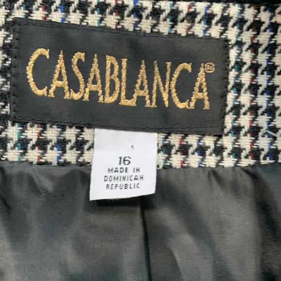 Vintage 90s Oversized Black White Blazer Jacket Houndstooth Velvet Collar Wool - Picture 5 of 8